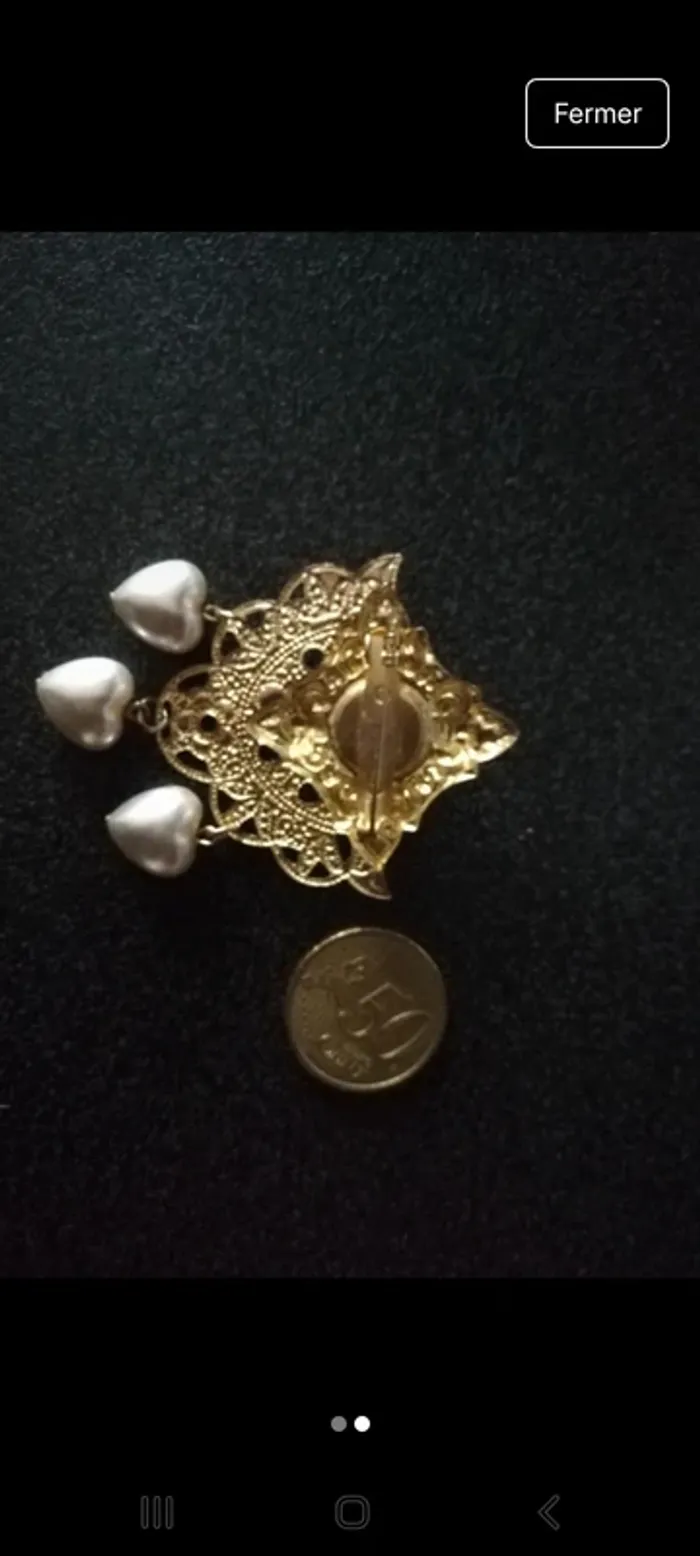 Ravissante broche originale vintage chic perles coeur - photo numéro 2