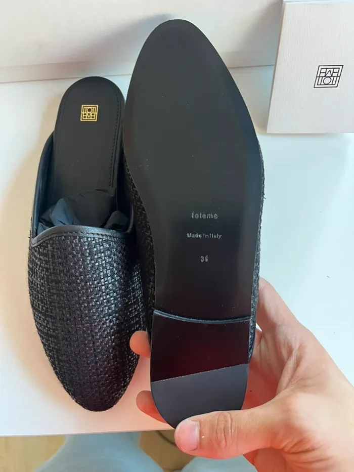 Mules à enfiler Totême en raphia noir Taille 36 - photo numéro 3