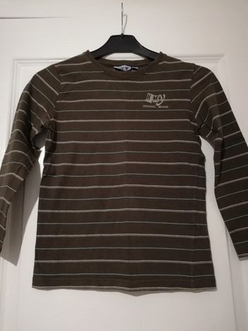 Tee-shirt manches longues rayé gris/bleu 8 ans