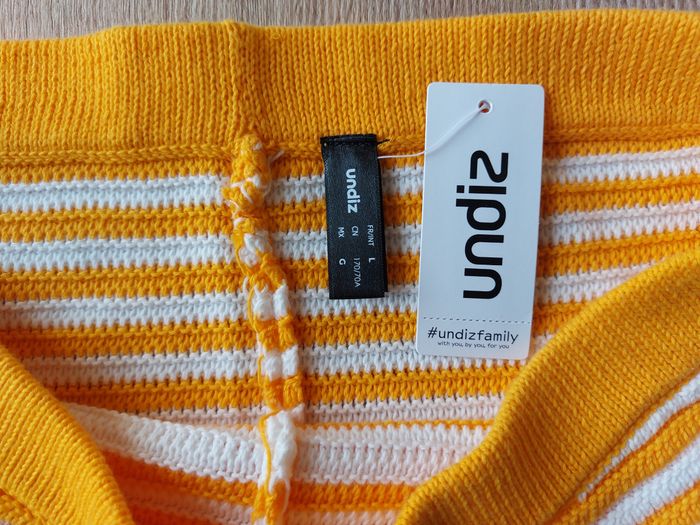 Short Undiz maille rayures jaune blanc bordeaux taille L - photo numéro 3