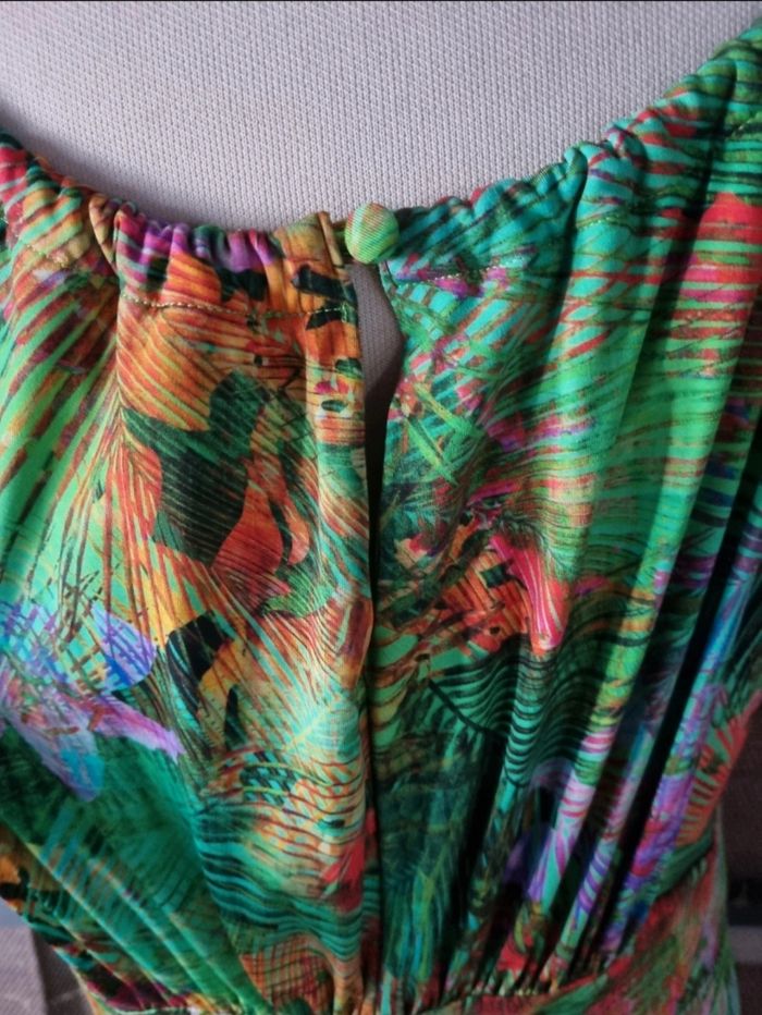 Robe longue d'été verte à motifs tropical taille 46-48 - photo numéro 9
