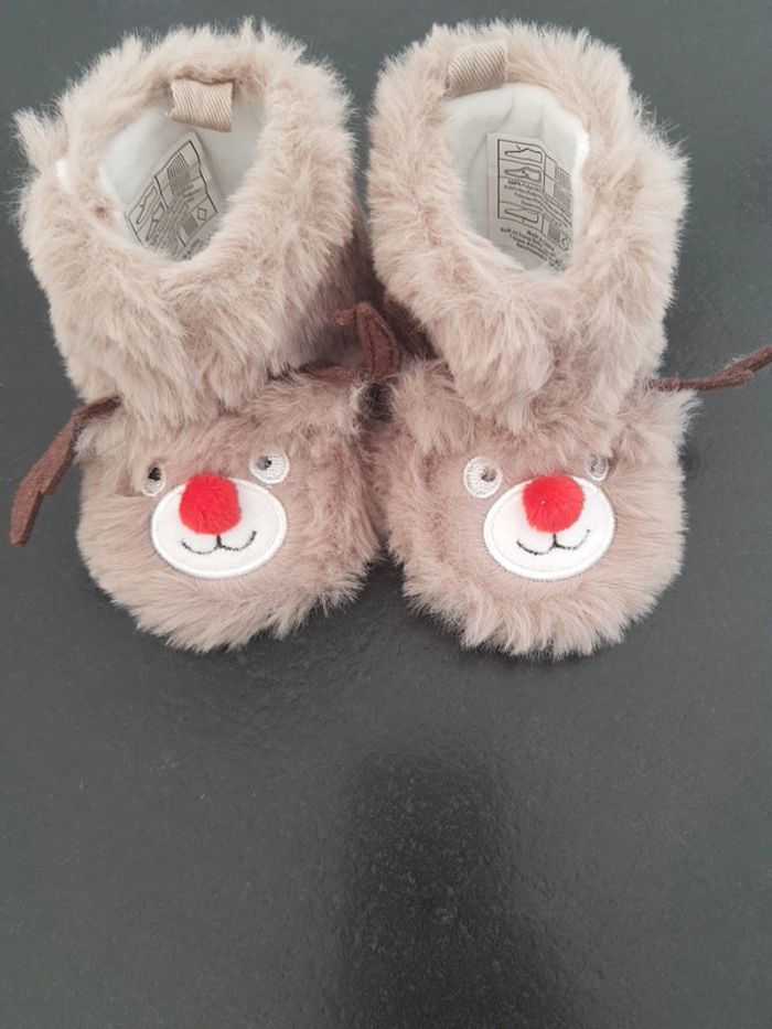 Chaussons bébé Noel renne mixte beige