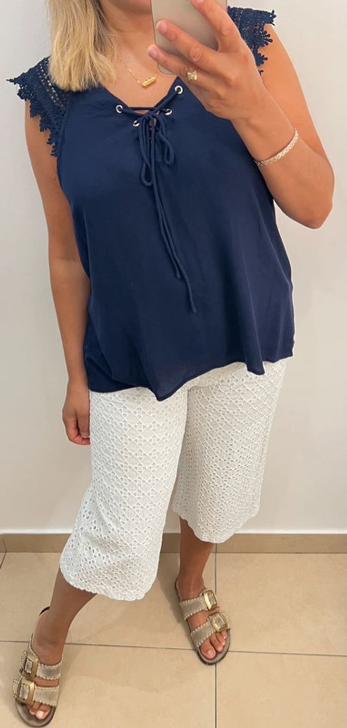 🌿 Pantalon blanc culotte en broderie anglaise – Trucco Taille 36 - photo numéro 2