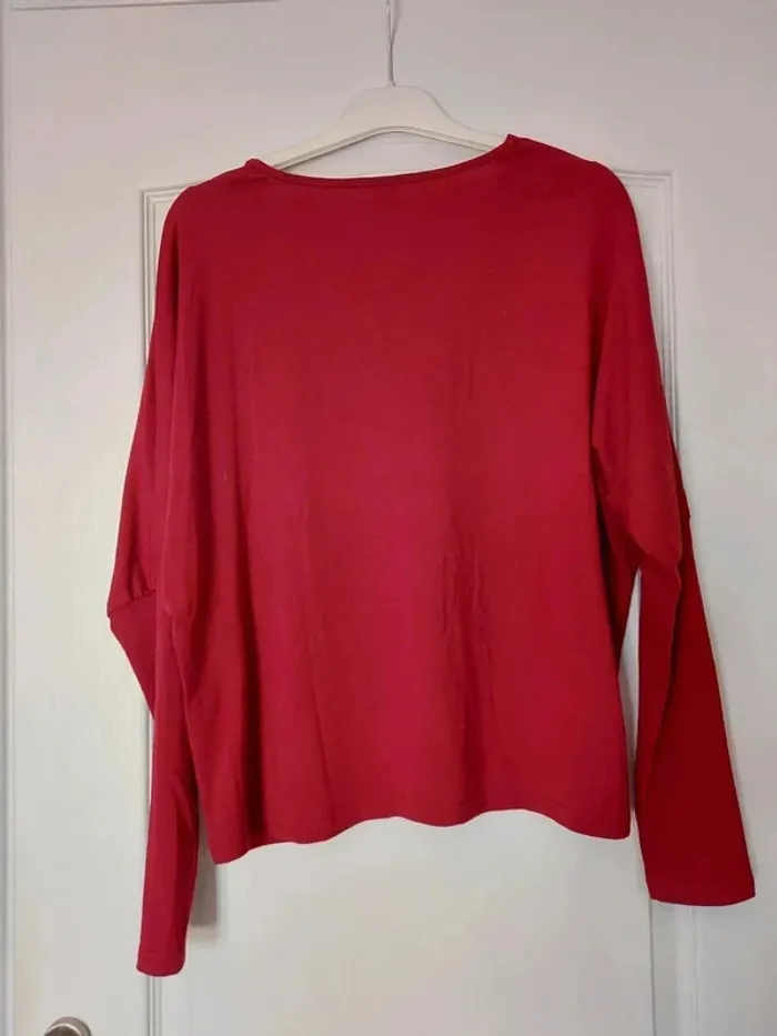 Blouse bordeaux col dentelle ajourée M - photo numéro 2