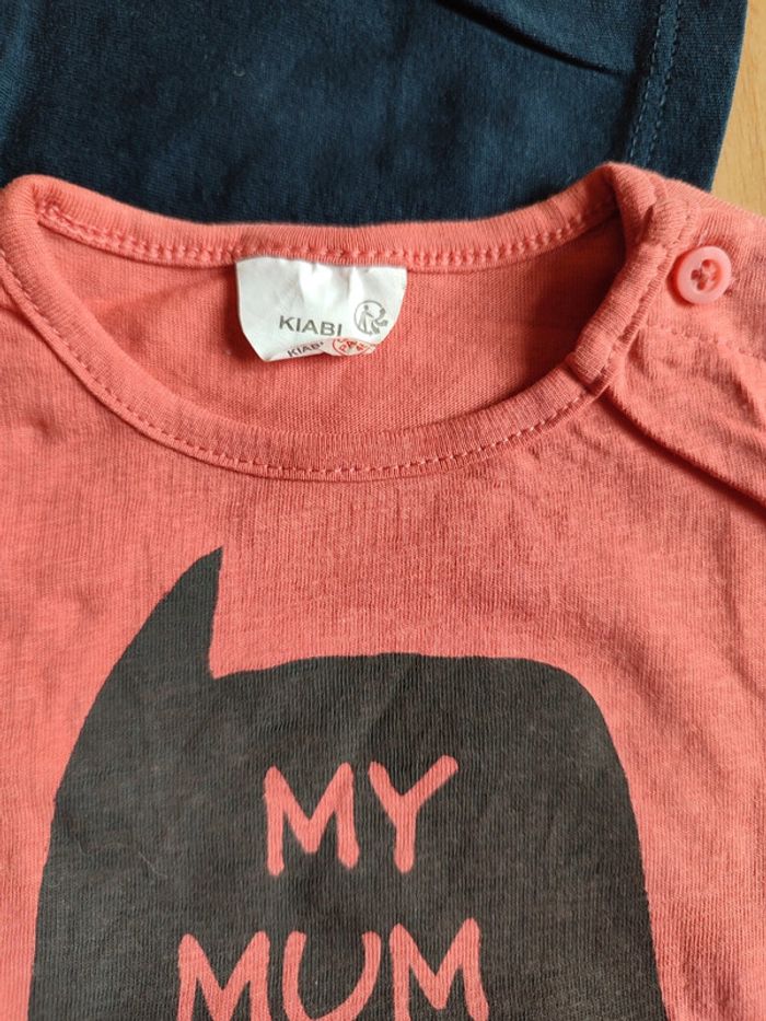 Lot 2 t-shirts manches courtes et longues rouge pâle et marine neufs Kiabi en 3M - photo numéro 2