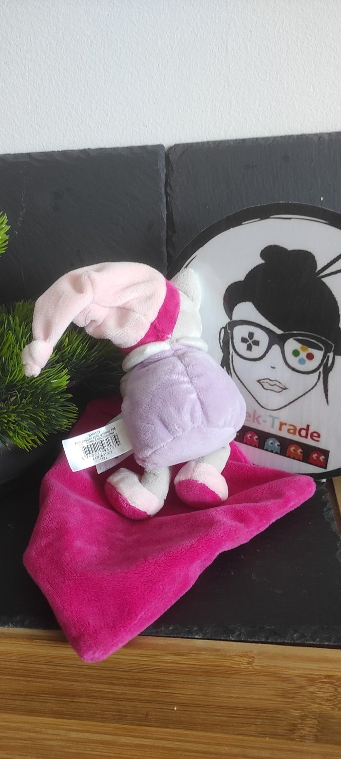 Doudou Chat Gris  Mouchoir Rose Lune Etoile Luminescent bn0137 bonnet violet - photo numéro 2
