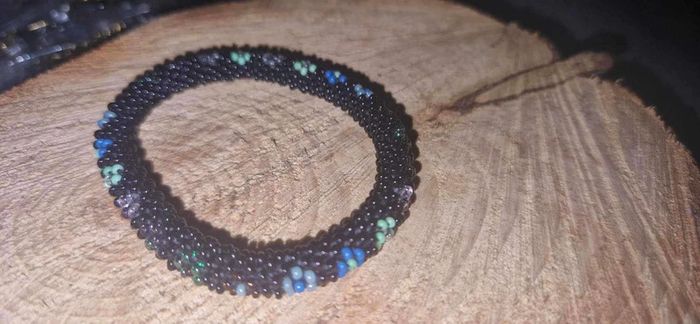 Bracelet népalais perles noires fleurs couleurs neuf - photo numéro 4