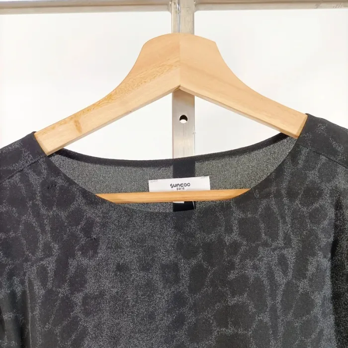 Robe noire fluide léopard ton sur ton Suncoo Paris taille T2 (M) A1082 - photo numéro 5