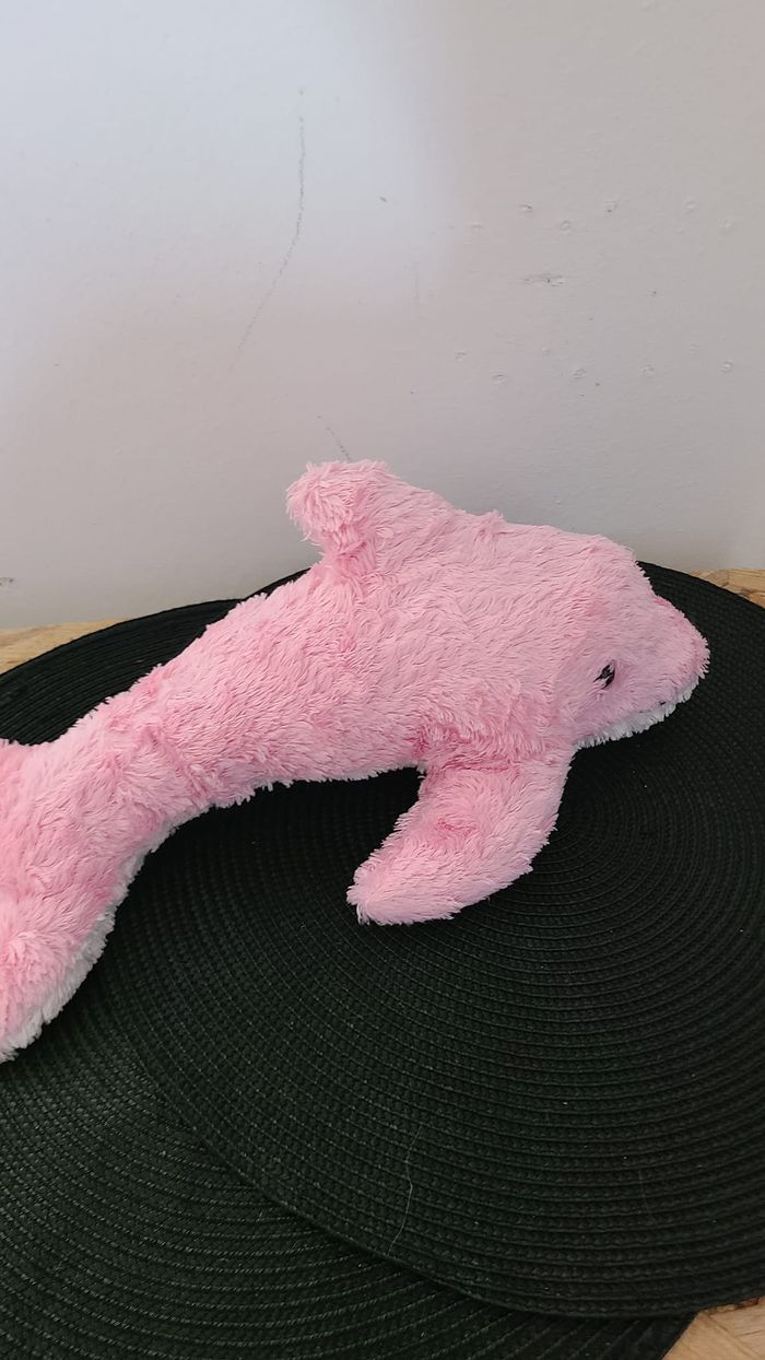 DOUDOU PELUCHE MARINELAND DAUPHIN ROSE BLANC 30 CMS