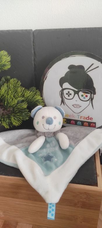 Ours nicotoy simba toys Gémo doudou bleu blanc gris Tu es mon étoile Carré Vert