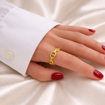 Bague Ajustable Maillons Marine en Acier Inoxydable 316L Doré, Bague Chaîne Maillon Entrelacé, Bijou Waterproof Ne ternit pas, Cadeau Femme