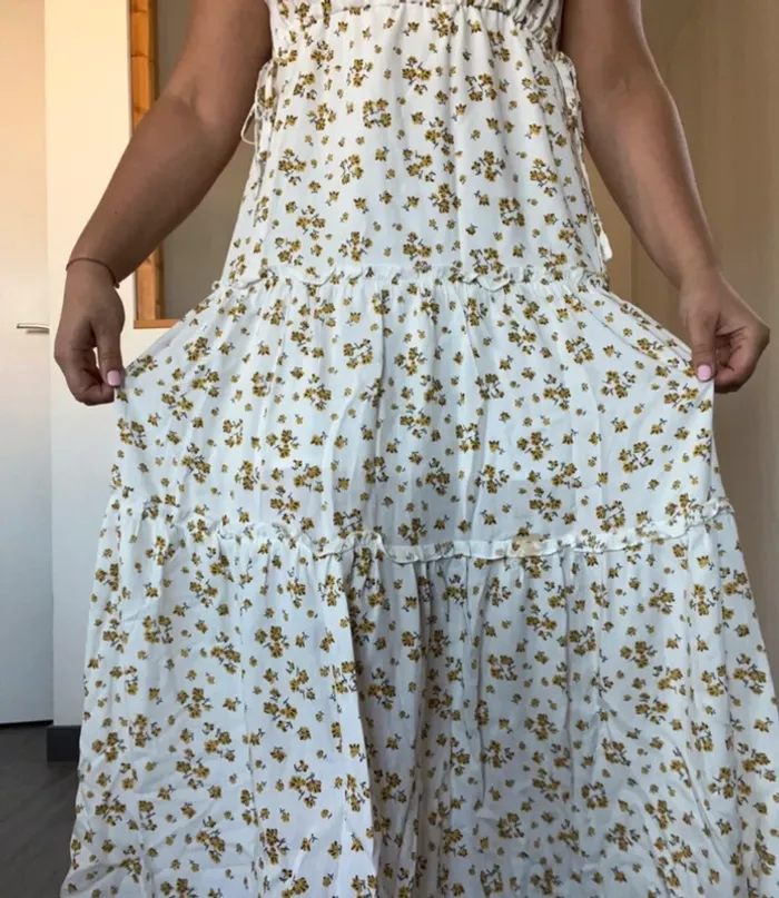 Robe longue été blanche et jaune fleurs sexy - photo numéro 2
