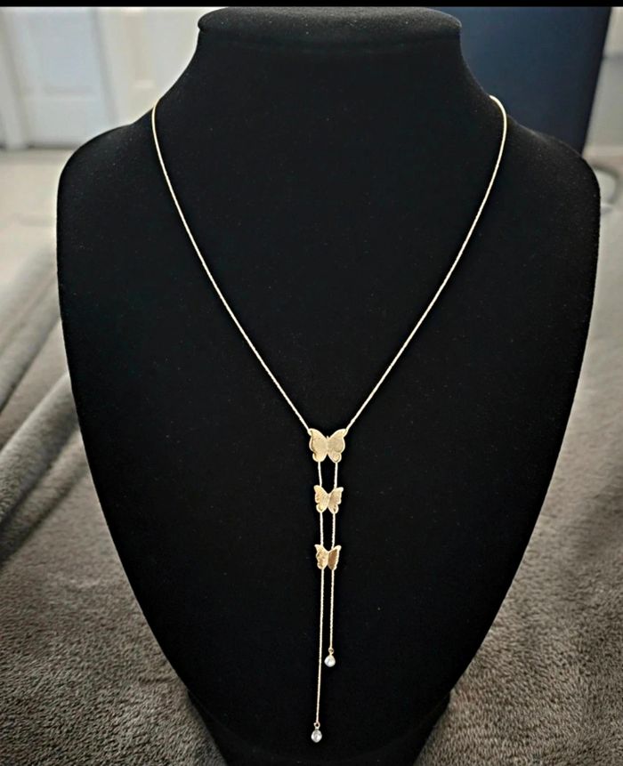 Collier femme collier cravate doré papillons pendentif ajustable élégant chic or - photo numéro 2