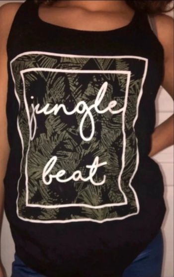 Débardeur  noir blanc et vert motif feuillage jungle 38/40