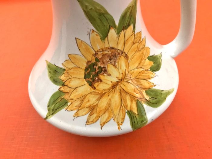 Ancien Pichet Céramique émaillée Décor tournesol - photo numéro 5