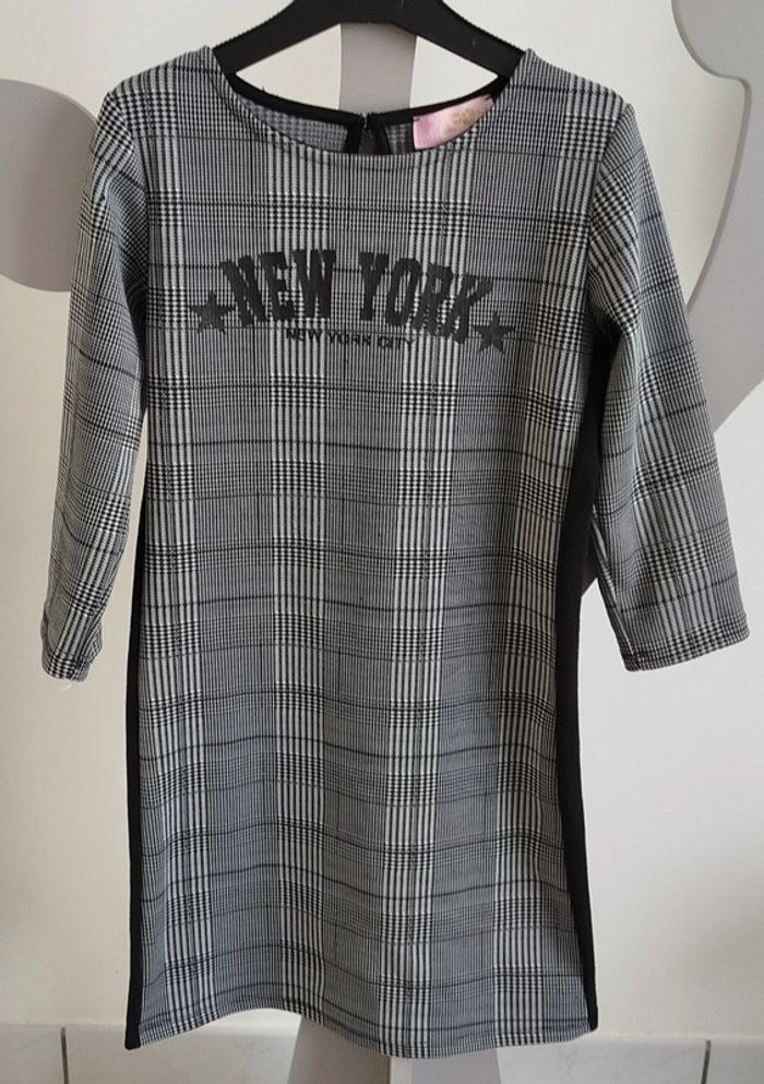 Robe manches 3/4 vichy noir et grise LPC girls taille 10 ans