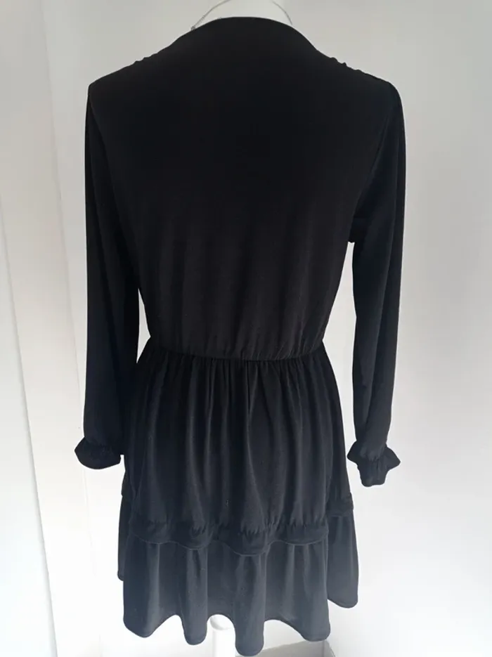 Robe noire cache coeur noir drapé devant manches longues T.S Mango - photo numéro 3