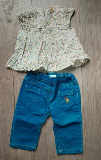 Ensemble jean et blouse fleurie Culbuto 6 mois
