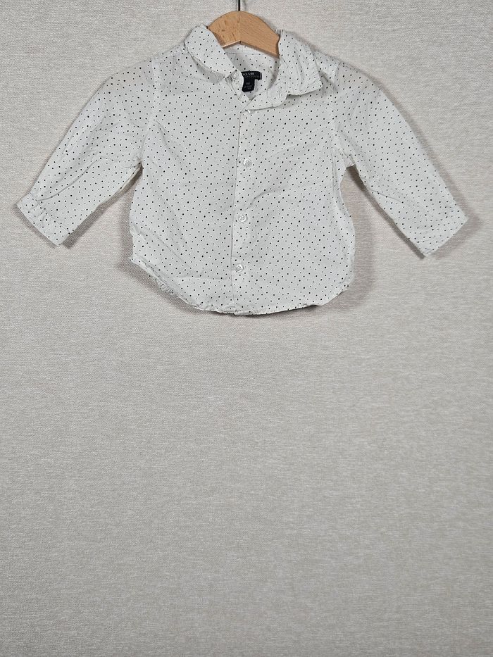 Chemise manches longues blanche a pois noir kiabi 9 mois 69-72cm