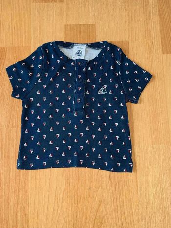 T-shirt Bébé Petit Bateau - Bleu Marine - Taille 3 Mois - Très Bon État