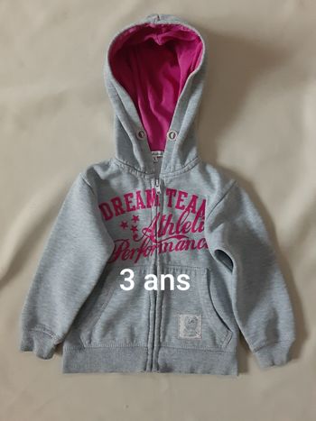Sweat à capuche / veste zippée grise fille - 3 ans