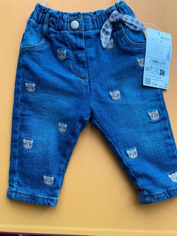 Jean bébé avec ourson 3-6mois doublé polaire