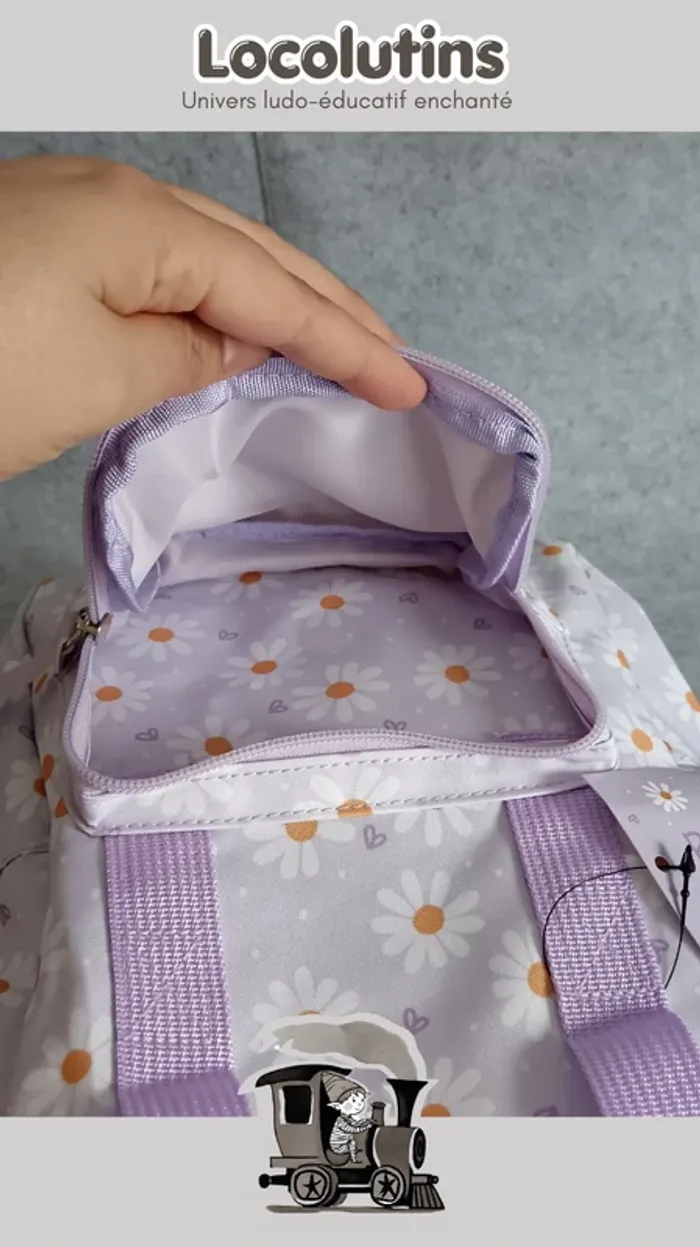 🚂 Sac à dos maternelle ▪ motif marguerites 26x20x12 cm - photo numéro 6