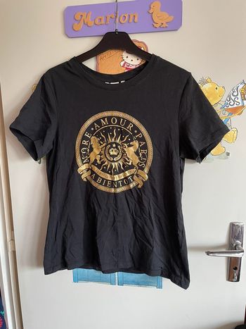 Tee shirt à manches courtes noir à motifs dorés, taille S, marque H&M