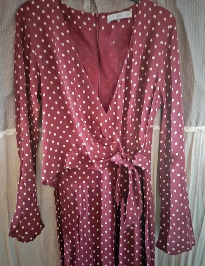 Combinaison pantalon bordeaux pois crème Mango Taille M Neuve - photo numéro 2