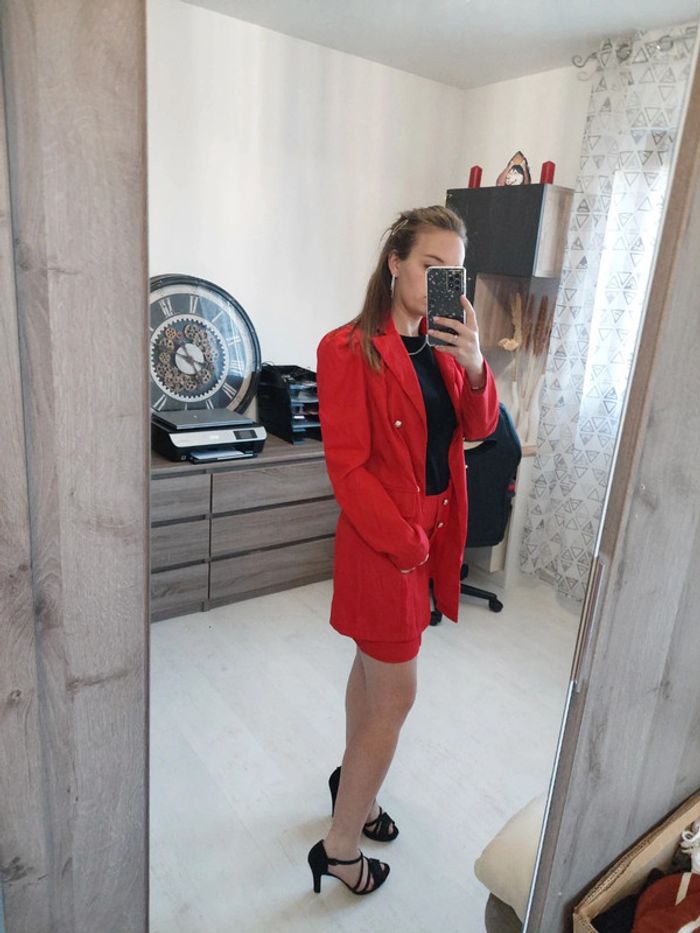 Ensemble rouge jupe + blazer femme taille S - photo numéro 4