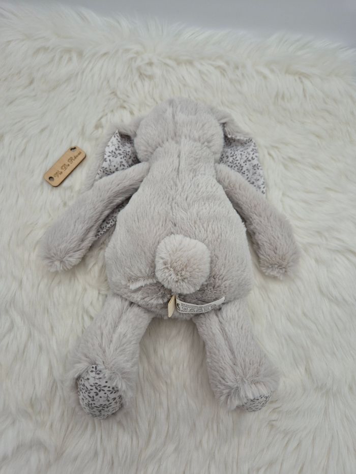Doudou peluche lapin Gris Bouchara fleurs - photo numéro 7
