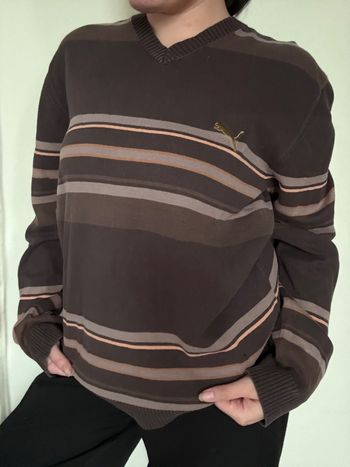 Pull Puma marron rayé marron et jaune taille L - col V sport - bon état