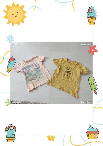 Lot de 2 tee shirt 10 ans un saumon et 1 moutarde