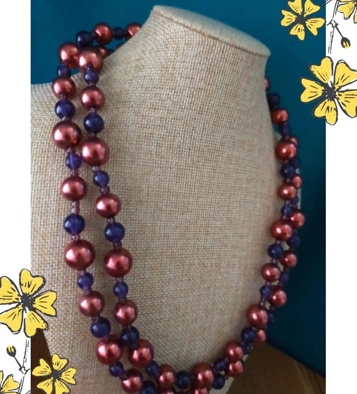 Collier bordeaux & violet double rang – Perles fantaisie – Élégance colorée - photo numéro 3