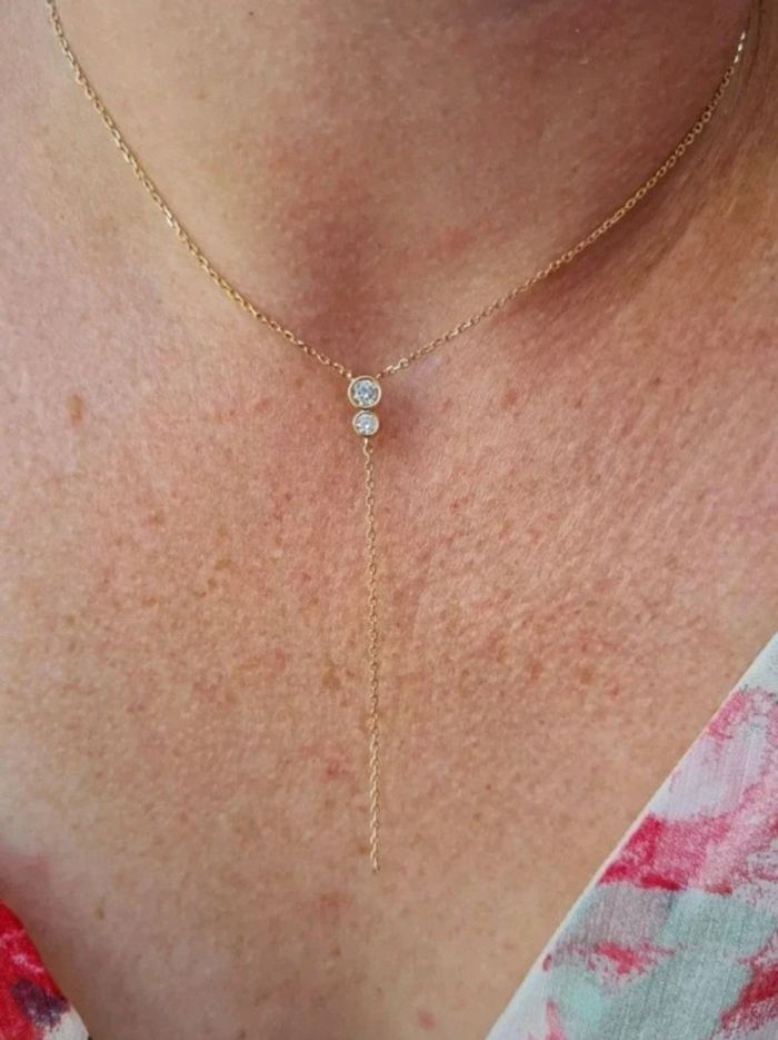 Collier en forme de Y plaqué or et oxyde de zirconium neuf - photo numéro 2