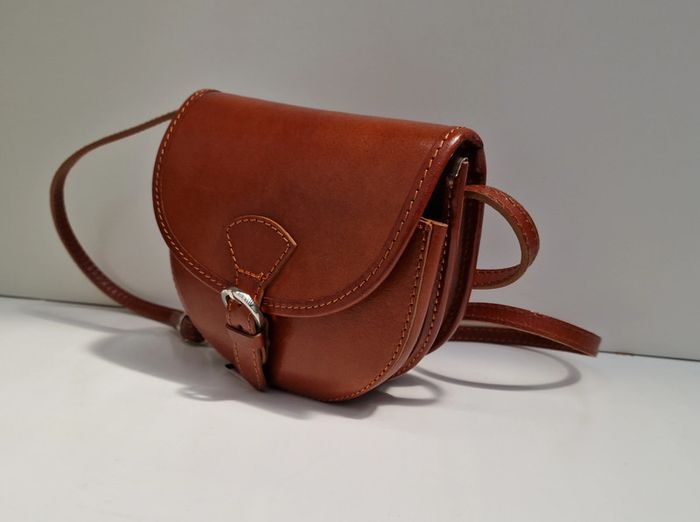 Sac Bandoulière Vintage Cuir Véritable Camel Vera Pelle - photo numéro 13