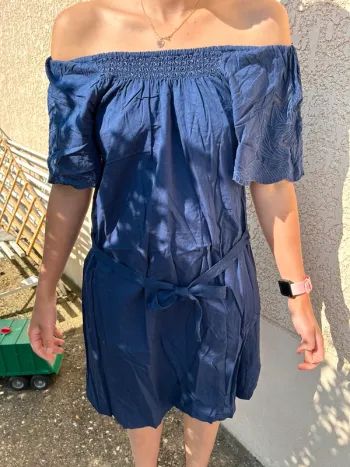 Robe d’été, robe épaules dénudées femme, bleu, taille 36