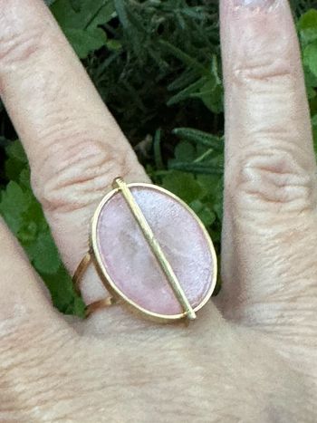 Bague disque ovale de jade rose acier inoxydable or réglable mile Mila