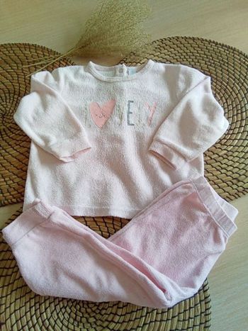 Pyjama 2 pièces en velours rose imprimé Tex 18 mois