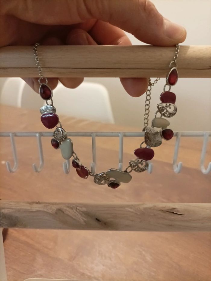 Collier rouge blanc argenté 39 cm - photo numéro 2