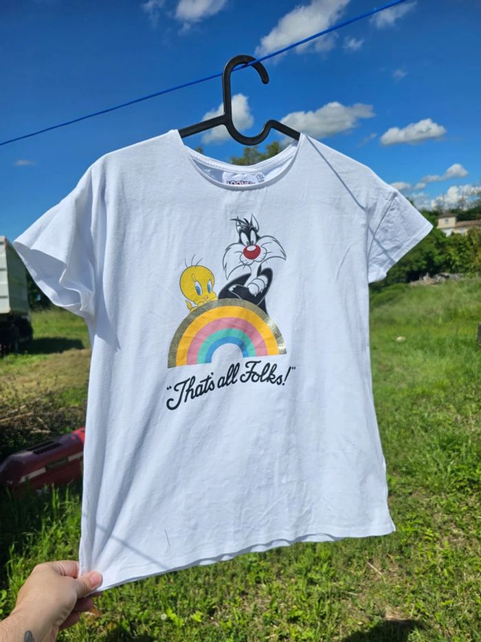 T shirt blanc titi&grominet 12ans - photo numéro 5