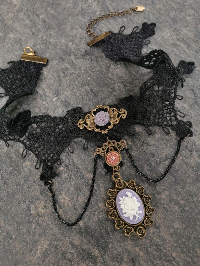 A38 Collier rétro gothic vintage dentelle noire camay - photo numéro 2