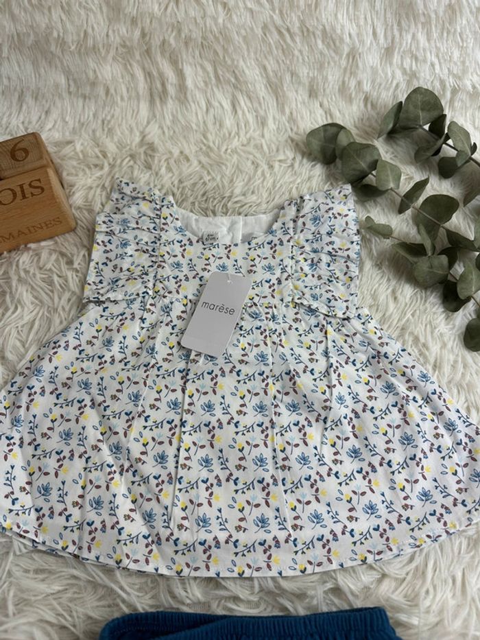Robe fleurie avec bloomer gaze de coton Marese taille 6 mois - photo numéro 3