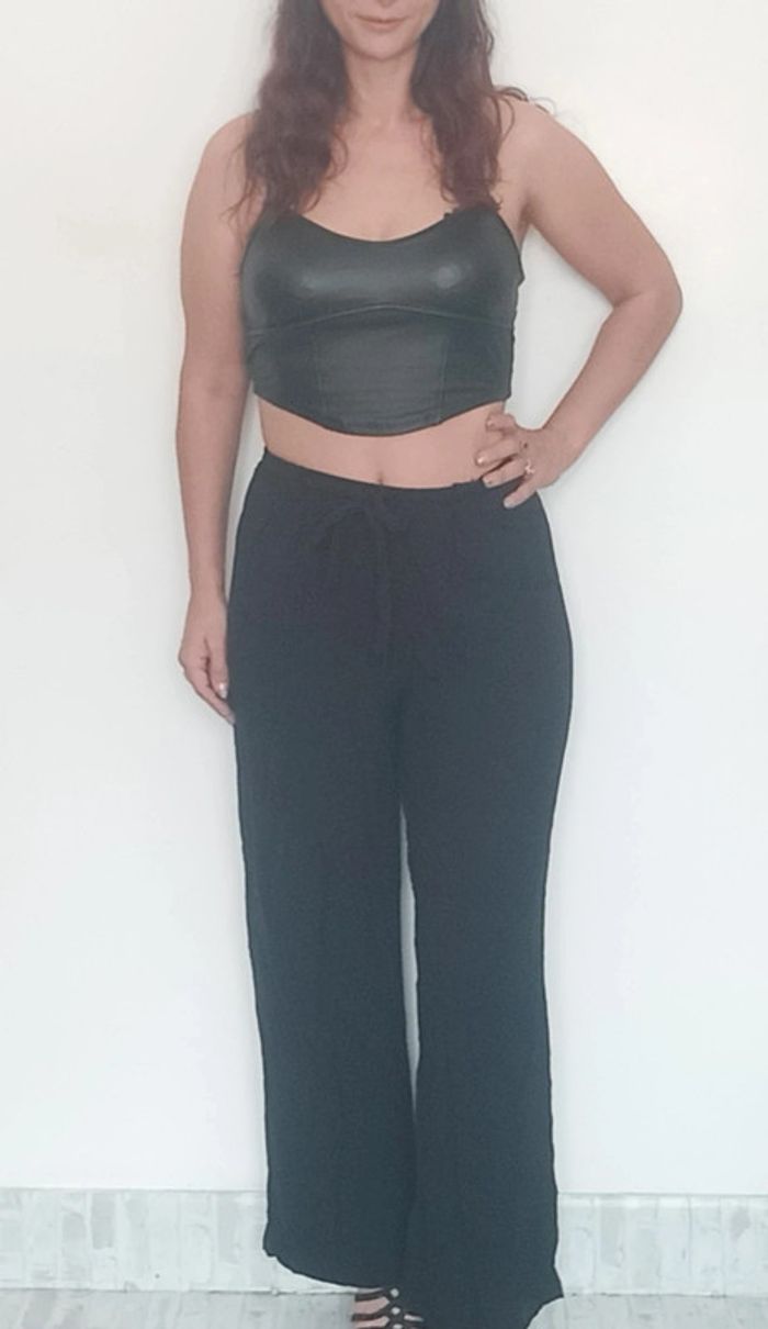 Pantalon fluide jambes larges noir taille 40 - photo numéro 2