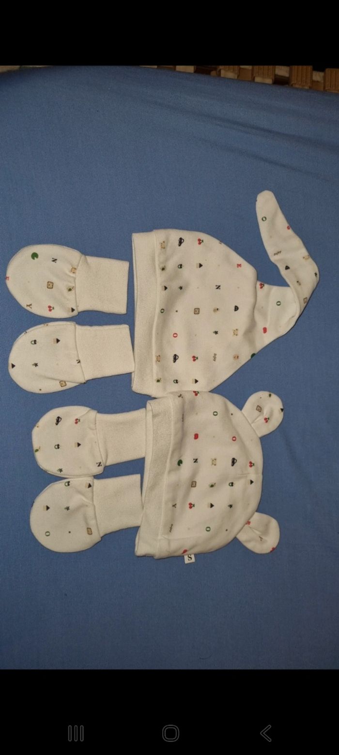Lot bonnet + gants naissance mixte neuf