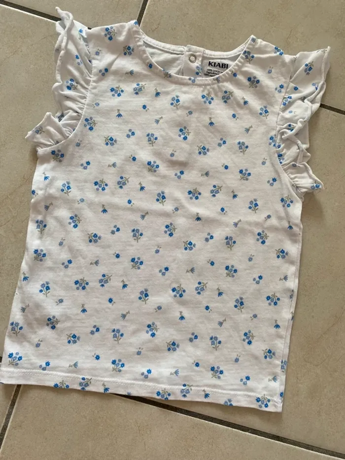 T-shirt fleurs fille blanc bleu Kiabi 24 mois - photo numéro 2