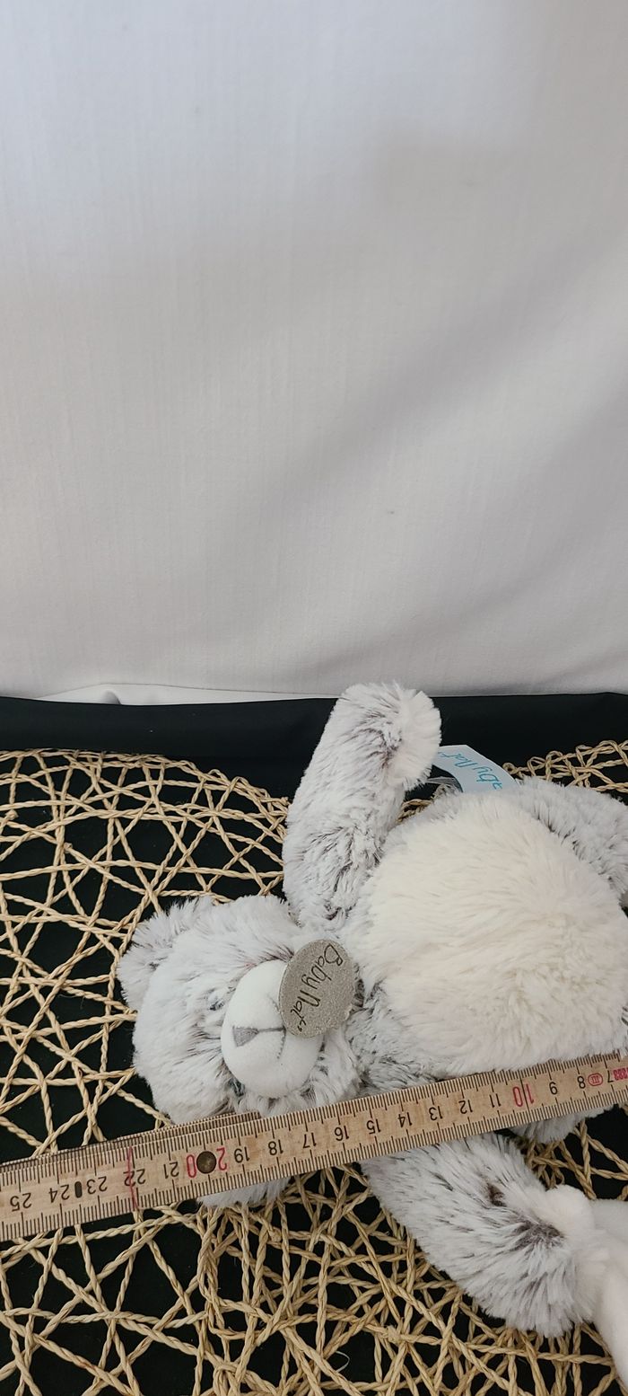 Doudou ours blanc marron mouchoir Flocons BABY NAT - photo numéro 3