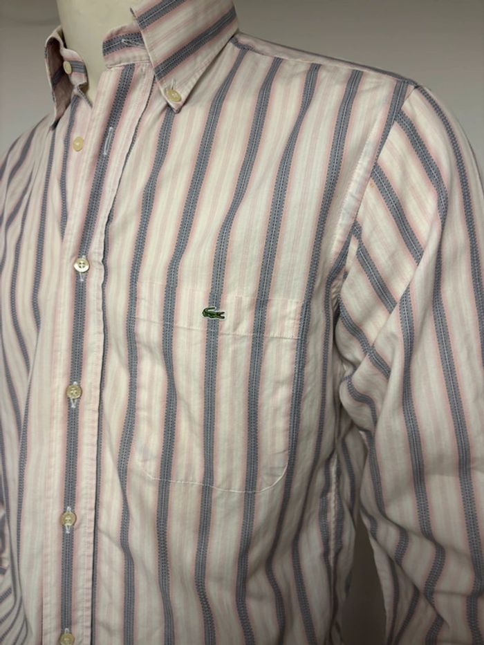 Chemise à rayures Lacoste homme - Taille 38 - Gris et rose pâle - photo numéro 5