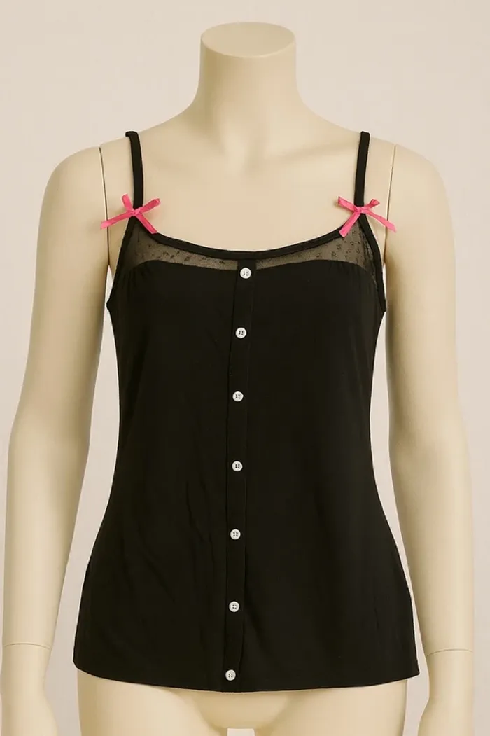 T-shirt tissaia taille 36 noir à boutons avec noeuds roses