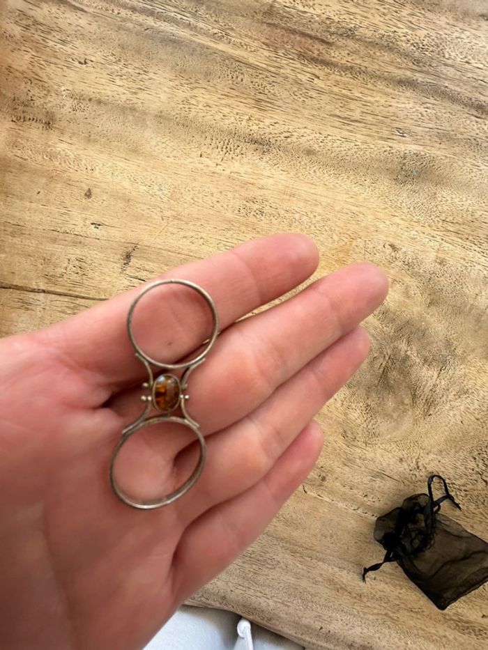 Bague vintage en argent réversible ambre et Amazonite - photo numéro 3